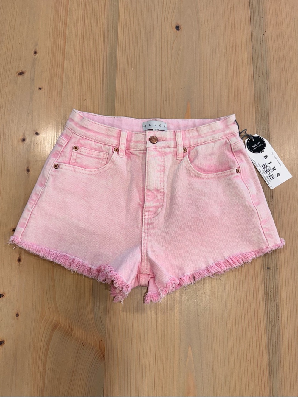 Saige - Pink Acid Washed Frayed Hem Denim Shorts